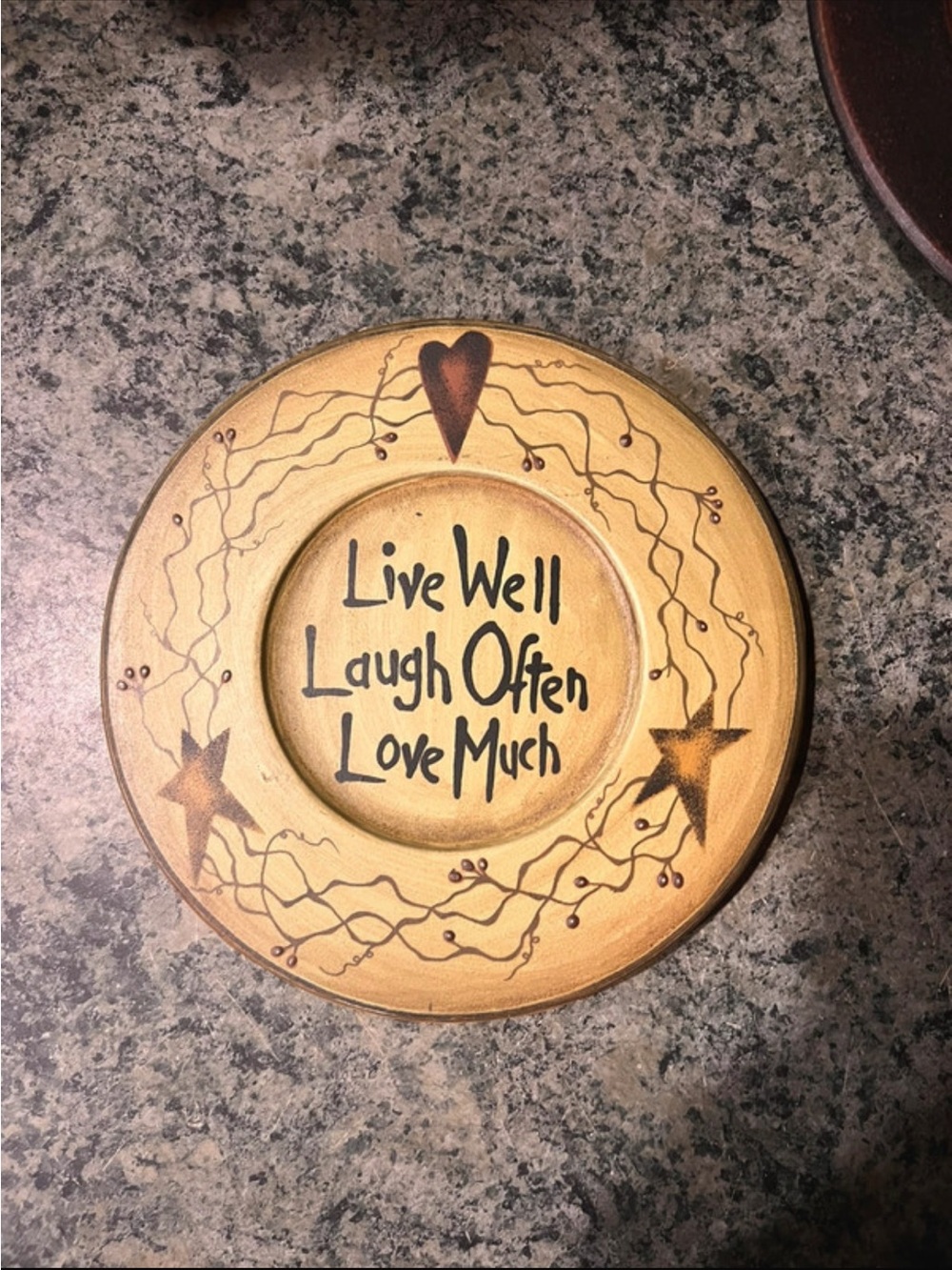 Source Unknown Yellow and Brown "Live Well Laugh Often Love Much" Wall Plaque